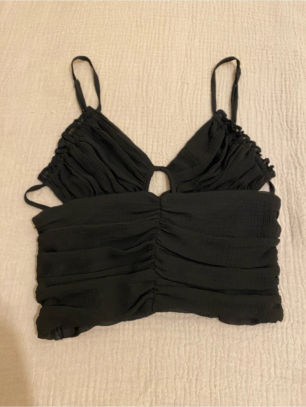 Zara Black Textured Cami with Ruched Front. Size S